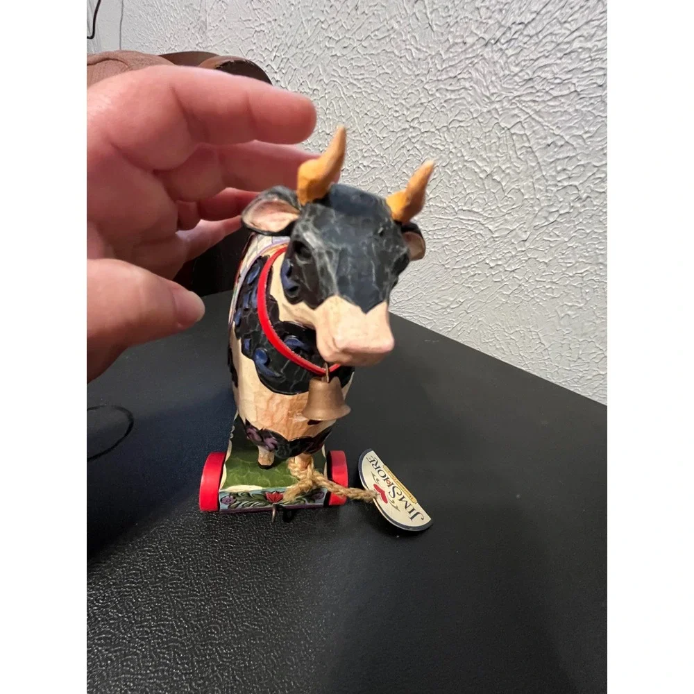 Jim Shore Heartwood Creek Bell Cow Figurine 4008182 Pull Toy 2007 Enesco 9x6